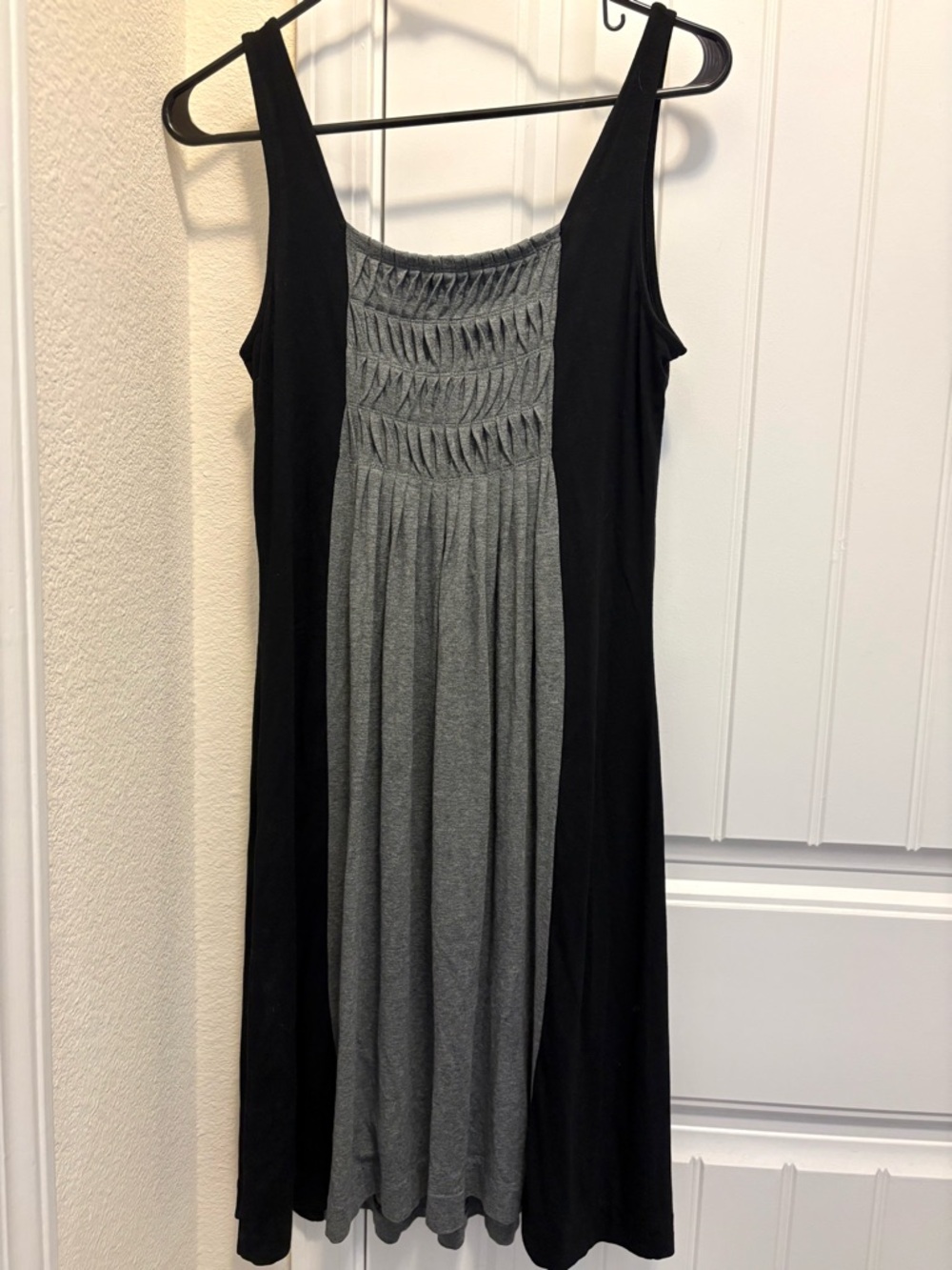 Cynthia Rowley Black and Gray Smocked-Front Midi Dress
